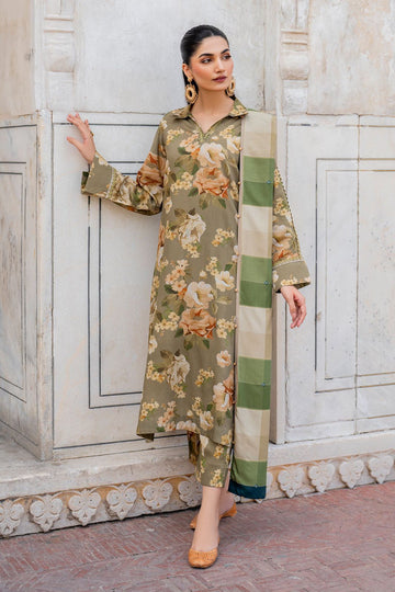 3 - Piece Lawn Embroidered Dress With Lawn Dupatta