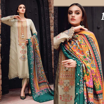 3- Piece Embroidered Dhanak Dress with Wool Shawl