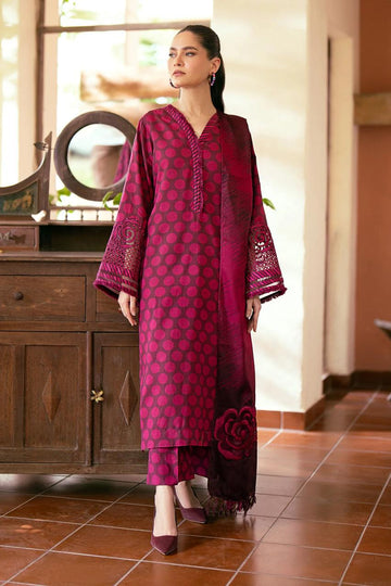 3 - Piece Lawn Embroidered Dress With Lawn Dupatta