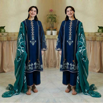 3- Piece Embroidered Dhanak Dress with Wool Shawl