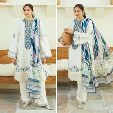 3- Piece Embroidered Dhanak Dress with Wool Shawl