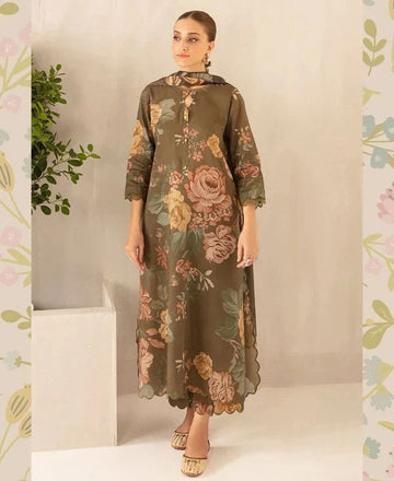 3- Piece Embroidered Khaddar Dress with Wool Shawl