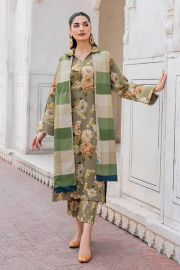 3 - Piece Lawn Embroidered Dress With Lawn Dupatta