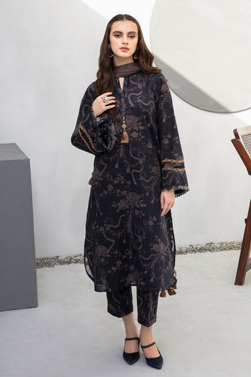 3- Piece Embroidered Khaddar Dress with Wool Shawl