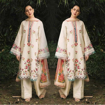 3- Piece Embroidered Dhanak Dress with Wool Shawl