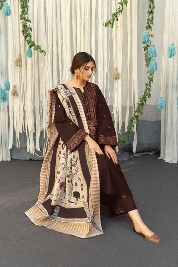 3- Piece Embroidered Dhanak Dress with Wool Shawl
