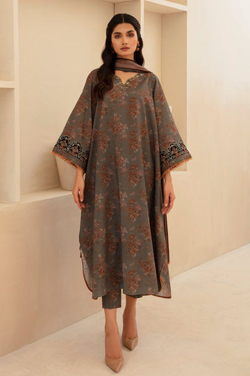 3- Piece Embroidered Khaddar Dress with Wool Shawl
