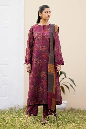 3- Piece Embroidered Khaddar Dress with Wool Shawl