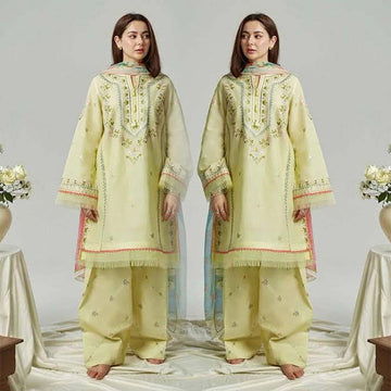 3- Piece Embroidered Dhanak Dress with Wool Shawl