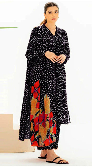 3- Piece Embroidered Khaddar Dress with Wool Shawl