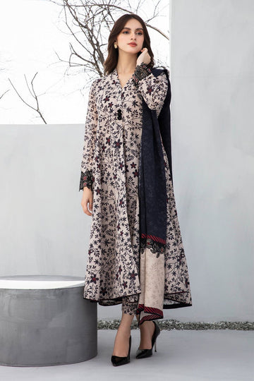 3- Piece Embroidered Khaddar Dress with Wool Shawl