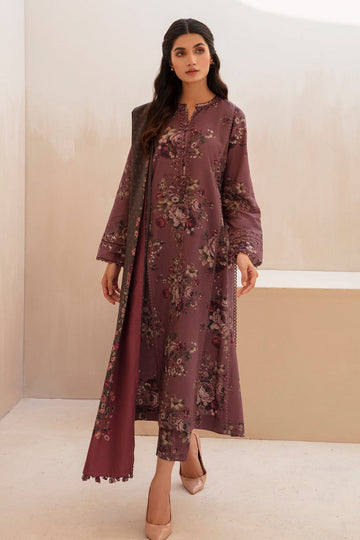 3- Piece Embroidered Khaddar Dress with Wool Shawl