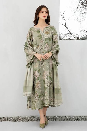 3 - Piece Lawn Embroidered Dress With Lawn Dupatta