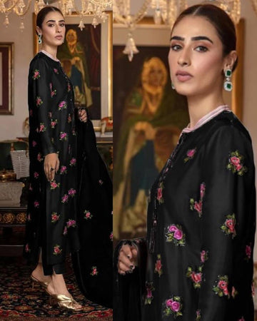 Silk Embroidred 3-piece   black