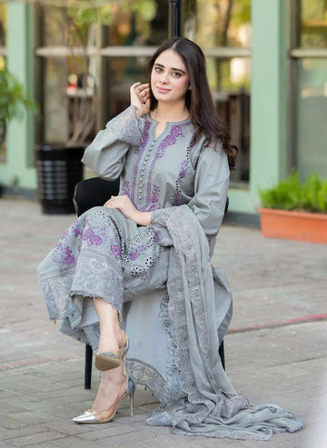 grey  - Embroidered Lawn 3 Piece