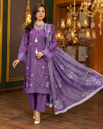 light purple - Embroidered Lawn 3 Piece