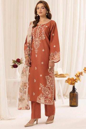 mustardy orange  - Embroidered Lawn 3 Piece