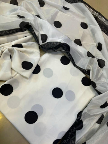 white with black polka dots - Lawn 3Pc Suit