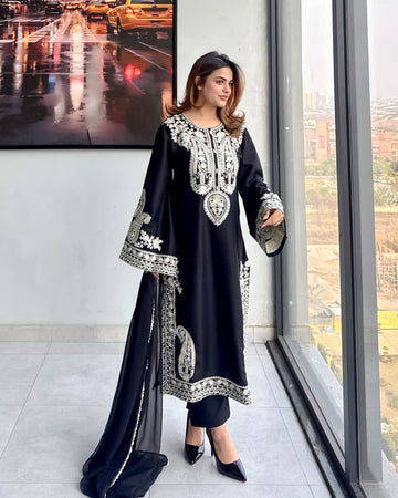 Dark Navy - Embroidered Lawn 3 Piece