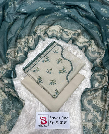 Zinc and Off-White Lawn 3 Piece