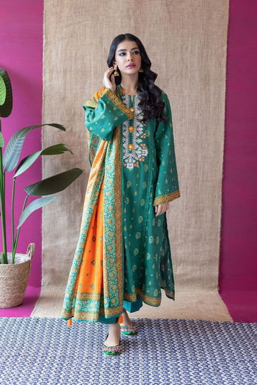 3- Piece Embroidered Khaddar Dress with Wool Shawl