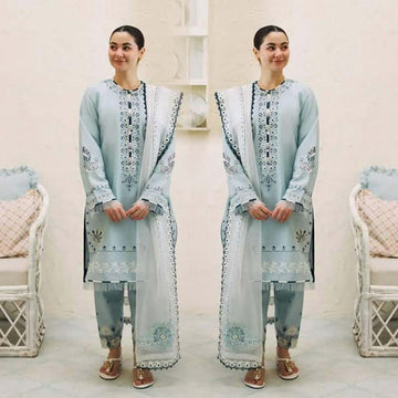 3- Piece Embroidered Dhanak Dress with Wool Shawl