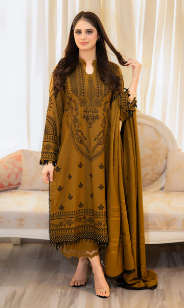 3-Piece Embroidered Dhanak Dress