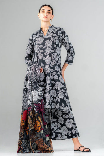 3 - Piece Lawn Embroidered Dress With Lawn Dupatta