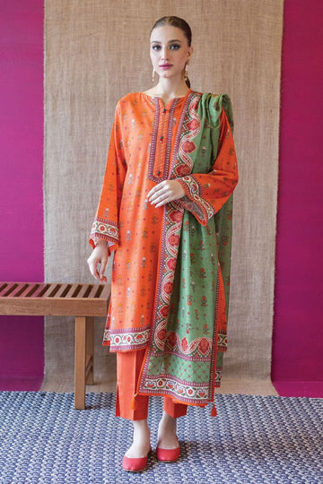 3- Piece Embroidered Khaddar Dress with Wool Shawl