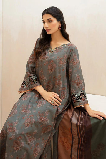3 - Piece Lawn Embroidered Dress With Lawn Dupatta