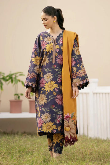 3 - Piece Lawn Embroidered Dress With Lawn Dupatta