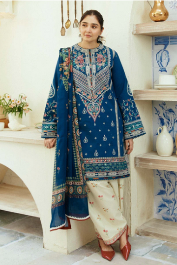 blue - Embroidered Lawn 3 Piece