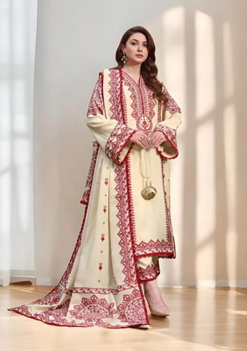 cream - Embroidered Lawn 3 Piece