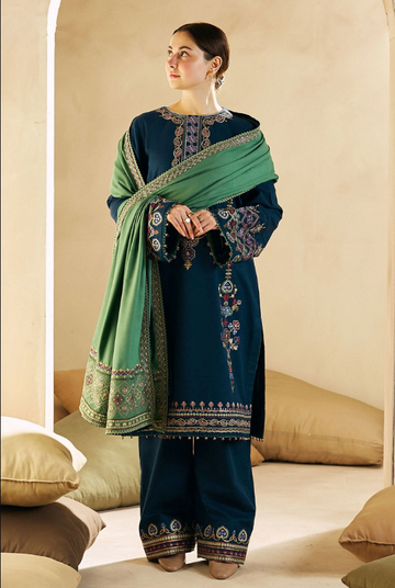 3-Piece Embroidered Dhanak Dress